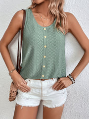Eyelet Embroidered Button Tank Top Sleeveless Summer Women's Clothing