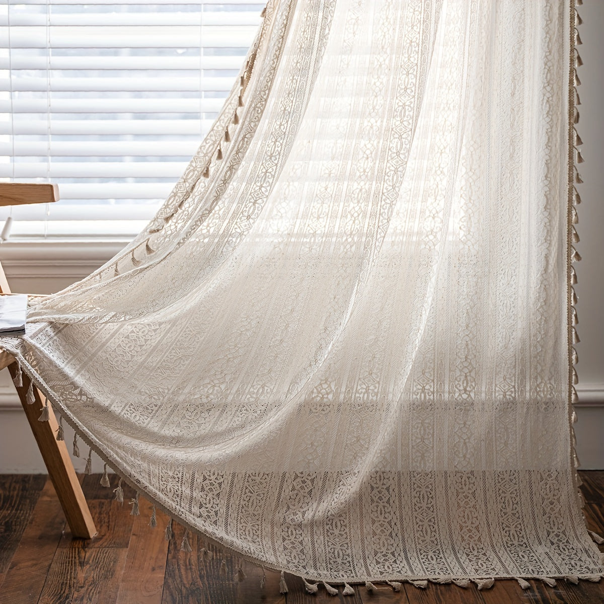 Translucent Boho Macrame Tassels Window Curtain