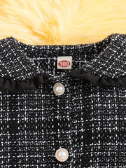Girl's Tweed Outfit 2pcs Doll Collar Coat & Skirt Set For Spring Autumn