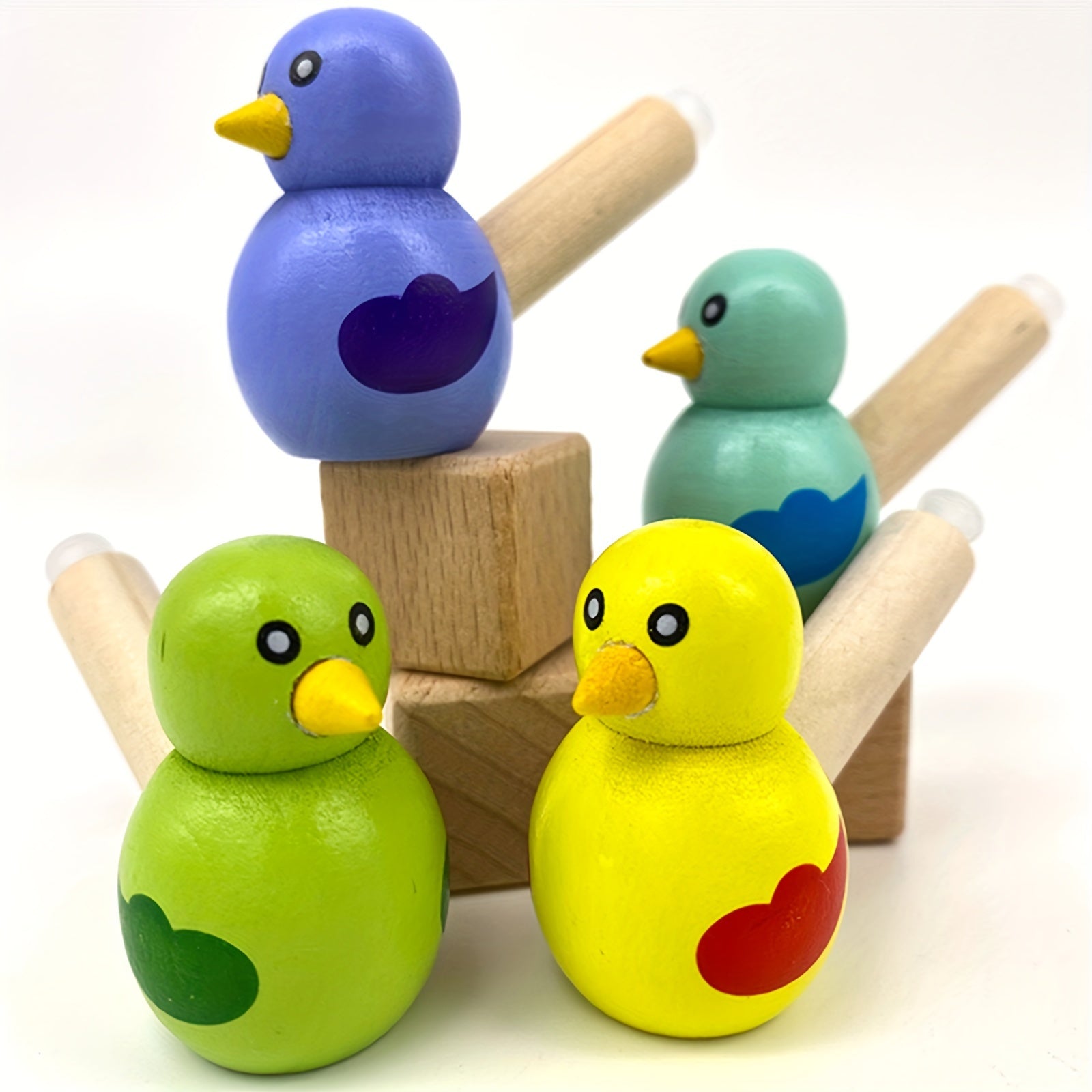 4pcs Wooden Cartoon Bird Whistle Musical Instrument