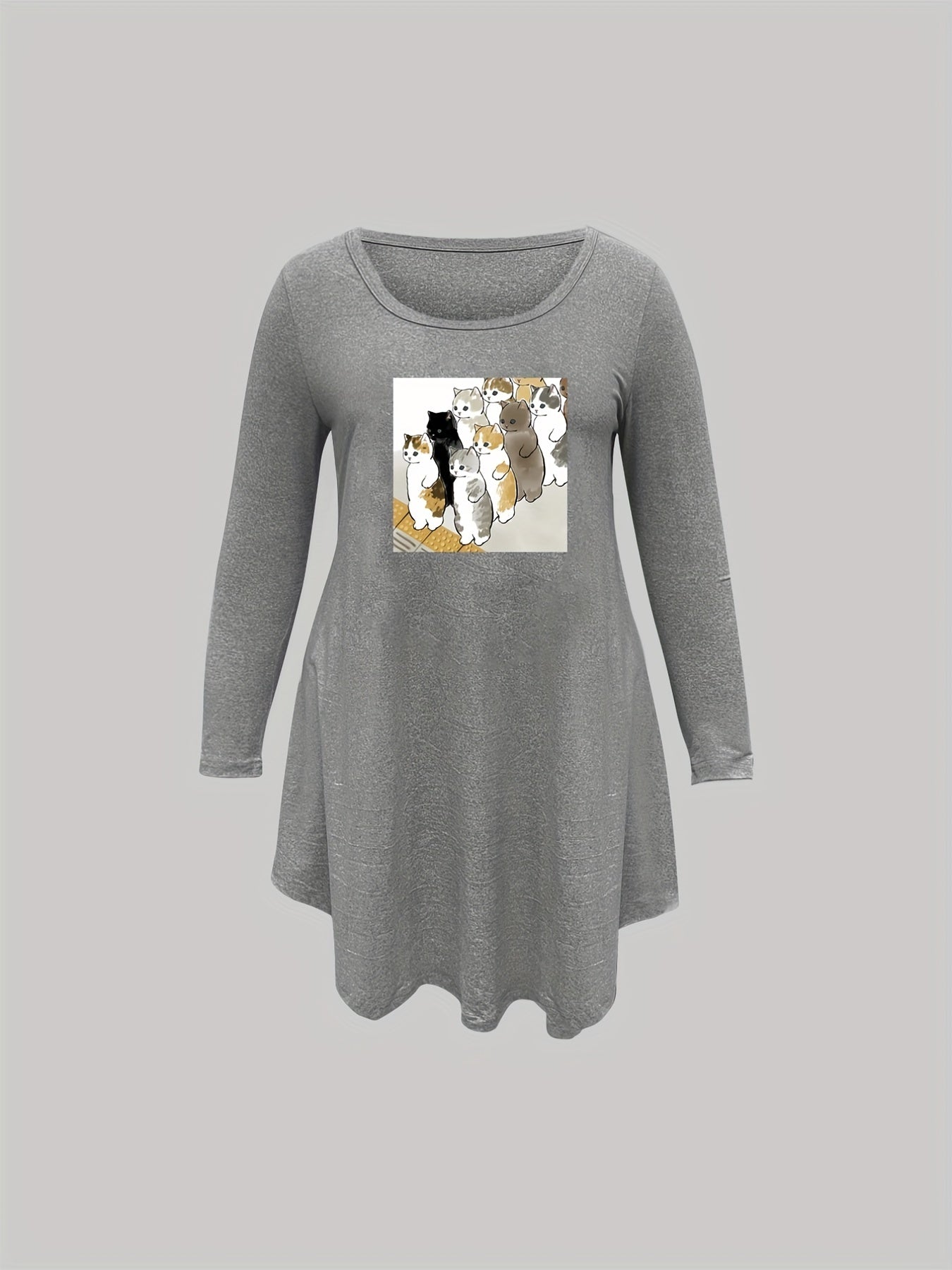 Cat Print Long Sleeve Casual Nightdress