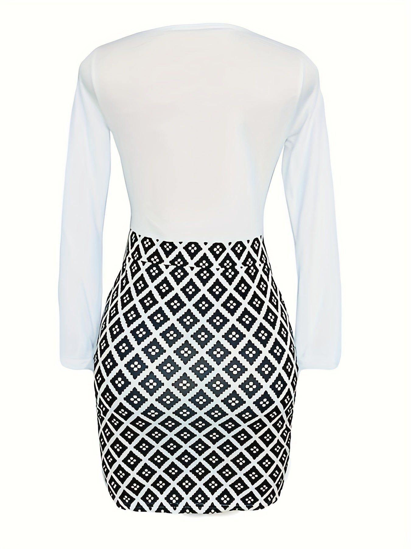 Geometric Print Surplice Neck Dress Long Sleeve Bodycon Dress