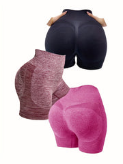 3 Pcs Yoga Shorts Seamless High Waist Butt Lifting Multicolor