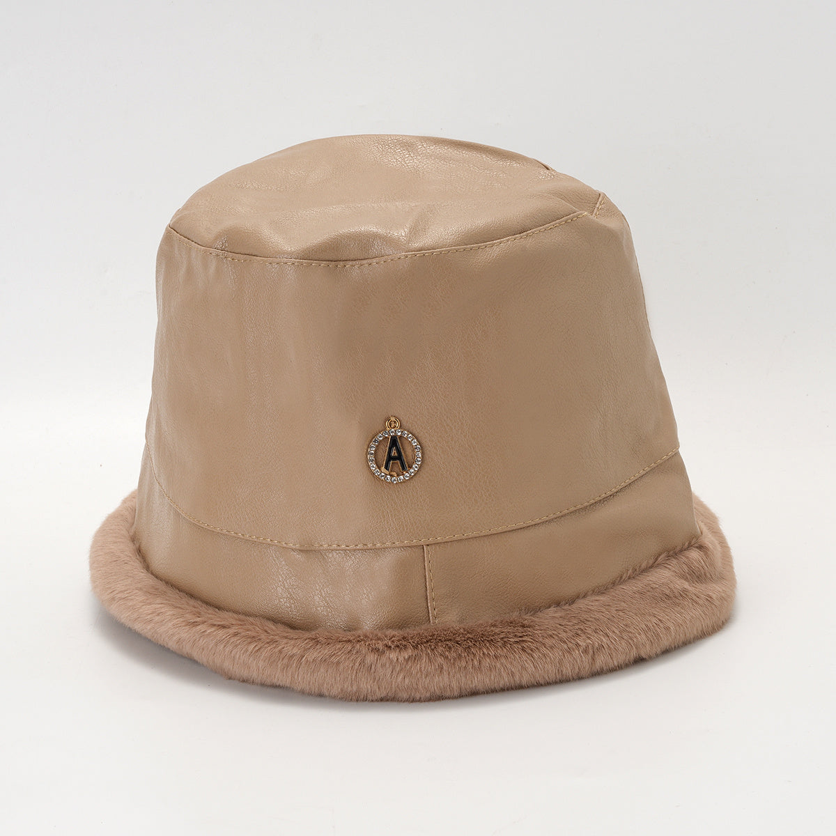 PU Leather Plush Edge Bucket Hat Warm Sun Hats For Women