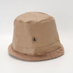 PU Leather Plush Edge Bucket Hat Warm Sun Hats For Women