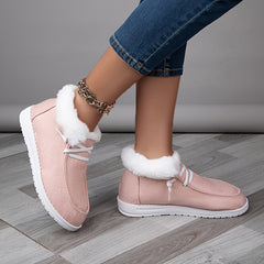 Women's Faux Fur Low Canvas Shoes Winter Flats