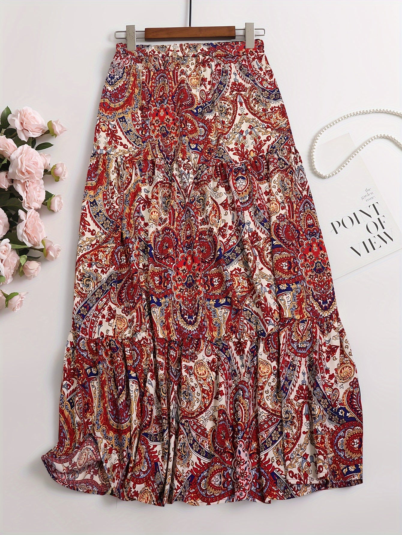 Paisley Print High Rise A-line Maxi Skirt