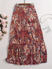 Paisley Print High Rise A-line Maxi Skirt