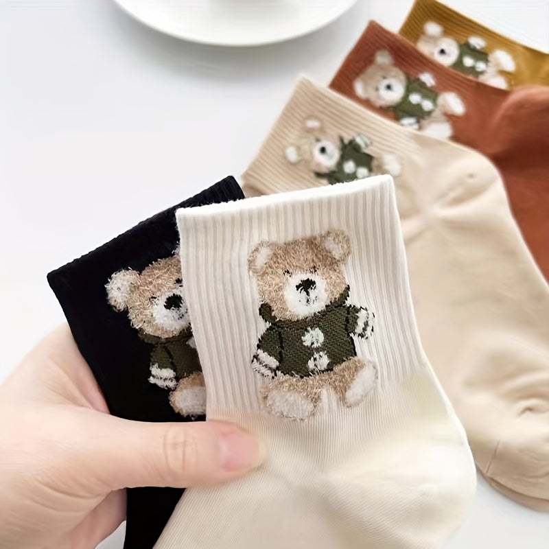 5 Pairs Cartoon Bear Print Socks Women's Stockings