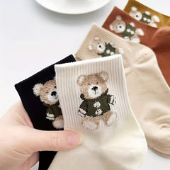 5 Pairs Cartoon Bear Print Socks Women's Stockings