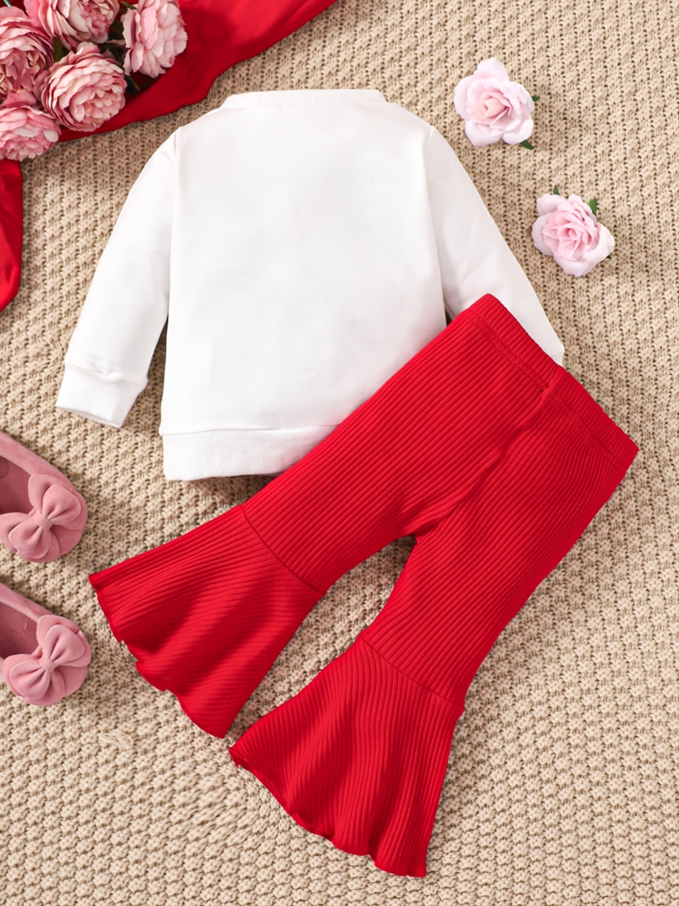 Baby Girls Cotton Sweatshirt Red Flared Pants Chinese Year Outfits