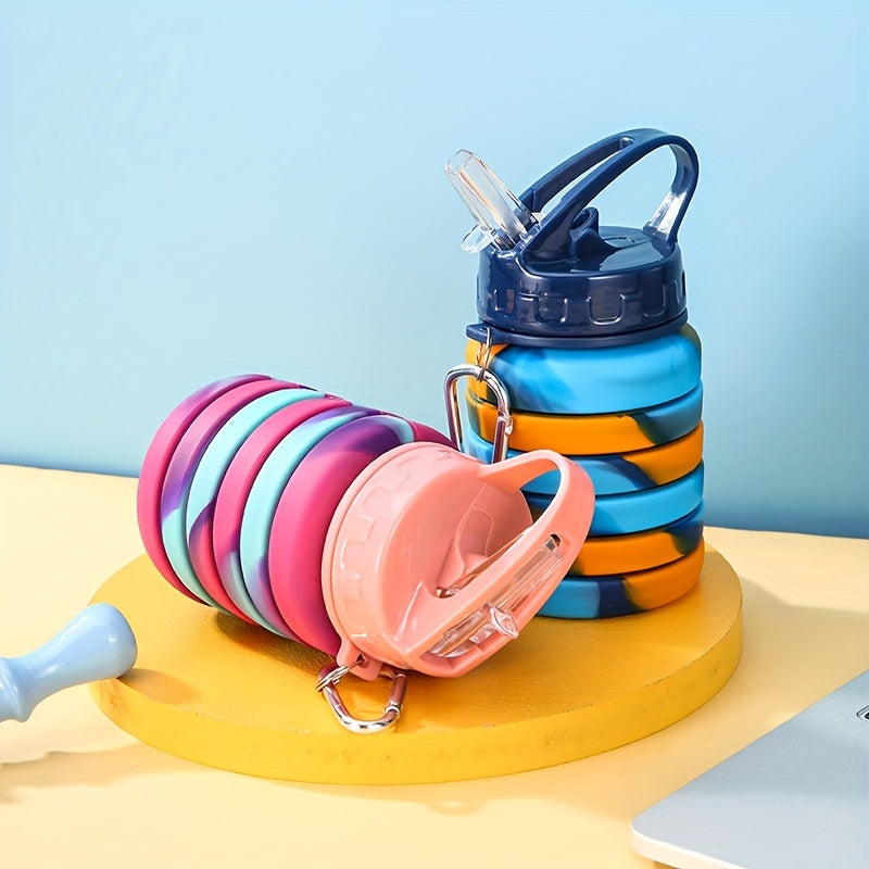 Collapsible Water Bottle w/ Straw 500ml Leakproof Travel Cup