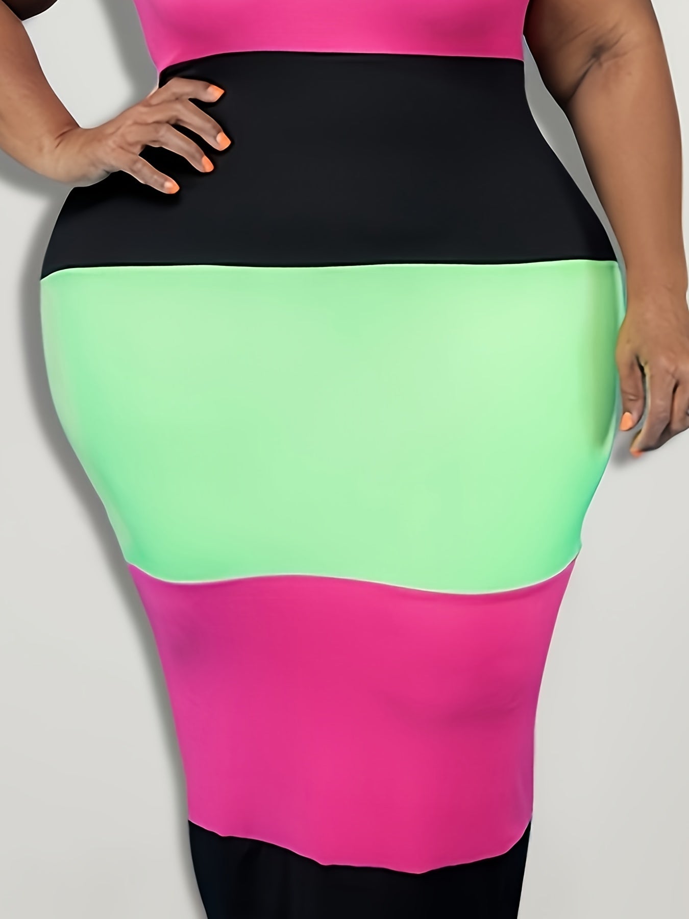 Colorblock Strip Tank Dress Women's Plus Casual Round Neck High Stretc