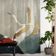 Crane Print Shower Curtain Waterproof Bath Curtain
