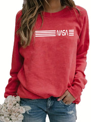 Letter Print Crew Neck Sweatshirt Women's Clothing