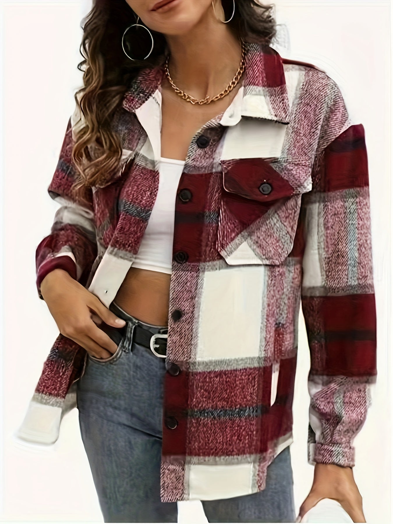 Women's Plus Plaid Long Sleeve Button-Up Shirt