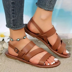 Women's Solid Flat Sandals Lightweight Open Toe Buckle Strap Shoes