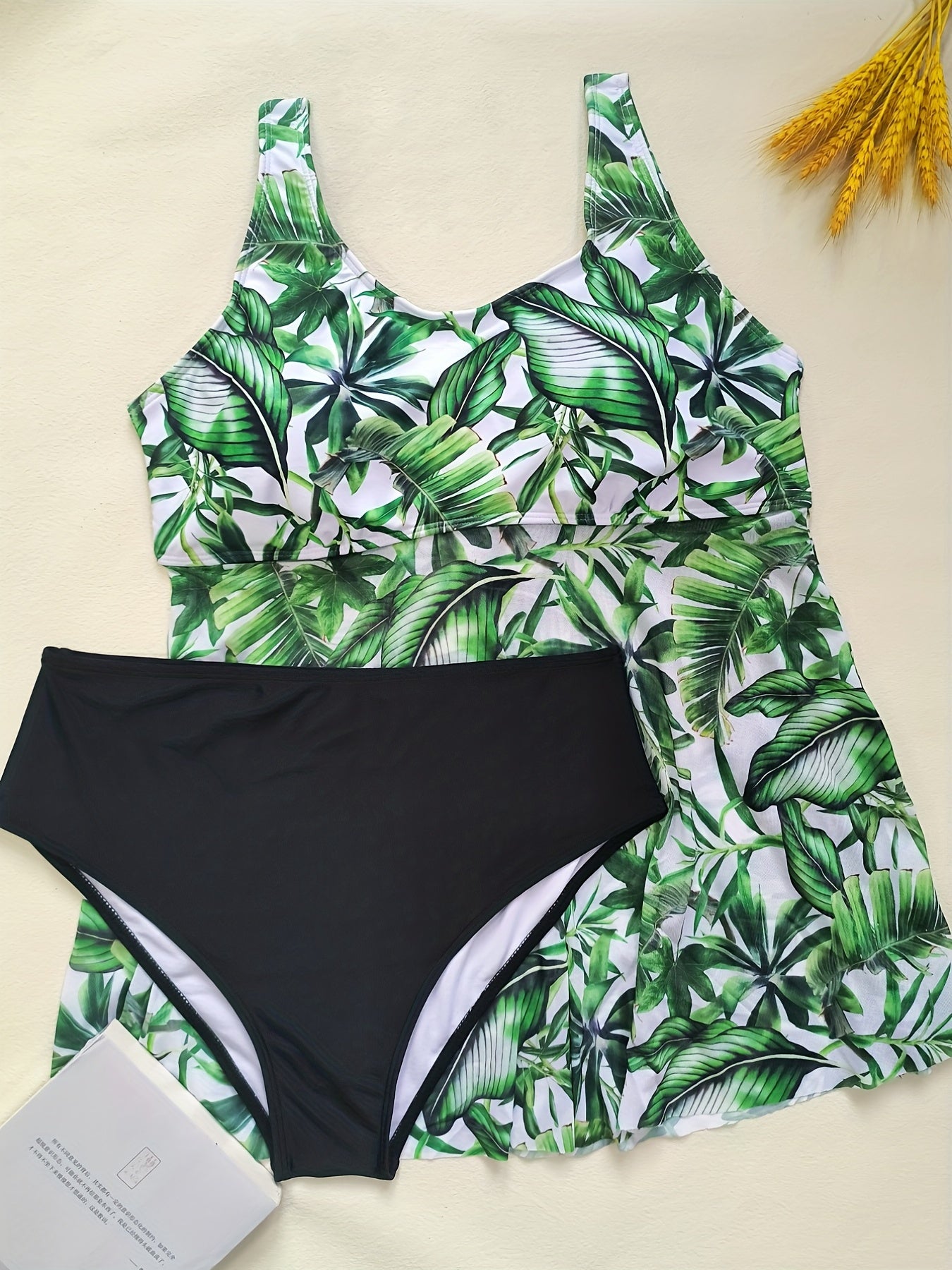 Tropical Print Tankini Set Round Neck Swimsuit Two Piece