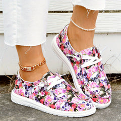 Floral & Skull Canvas Shoes Lace Up Low Top Halloween Sneakers