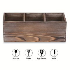 Wooden Cutlery Box with 3 Grids for Utensil Organization