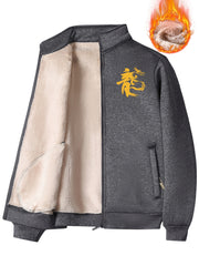 Vintage Oriental Dragon Print Zip Up Jacket