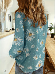 Daisy Print Long Sleeve Button Up Shirt