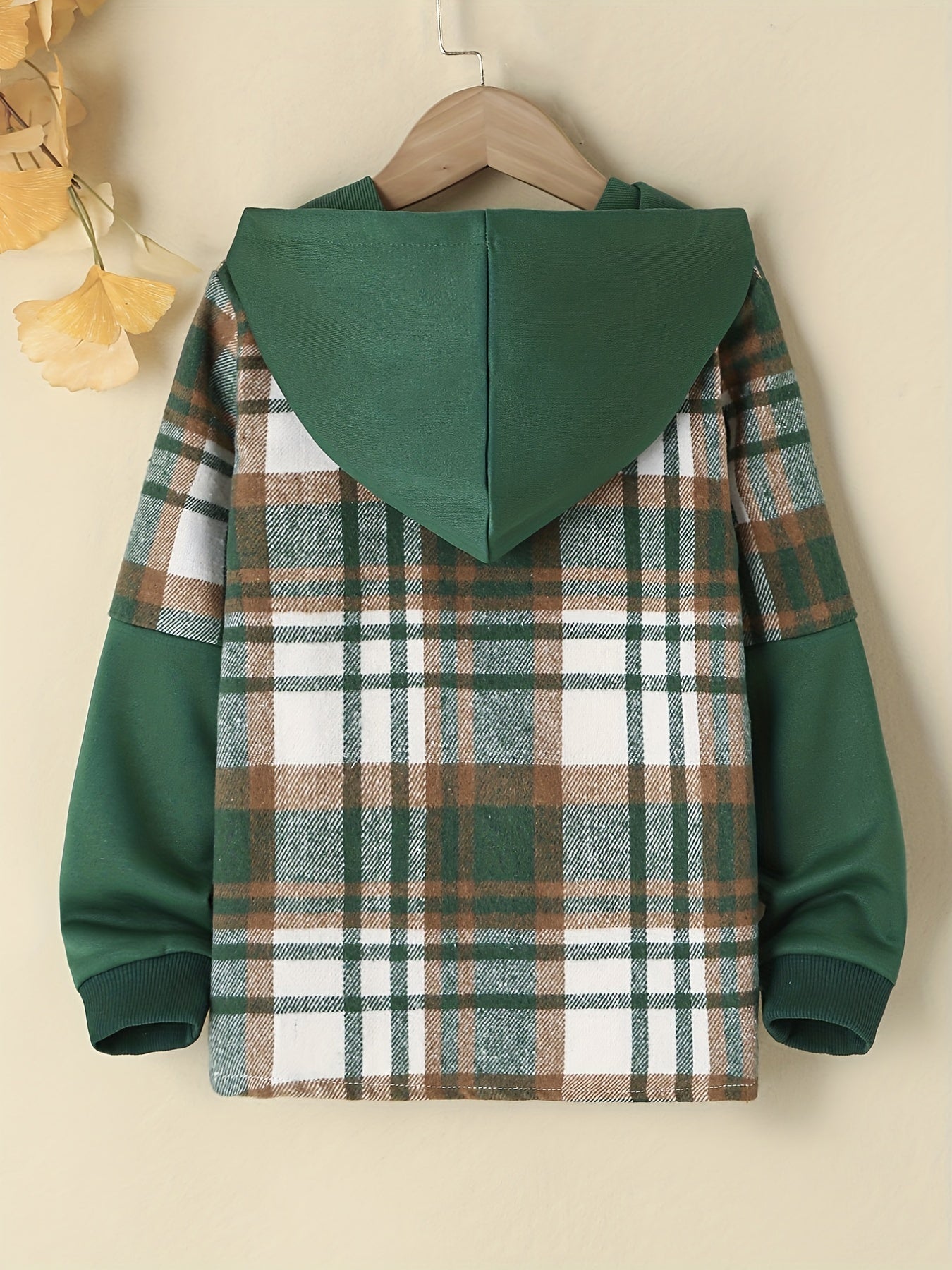 Boys Plaid Shirt Long Sleeve Button Down Hooded Top
