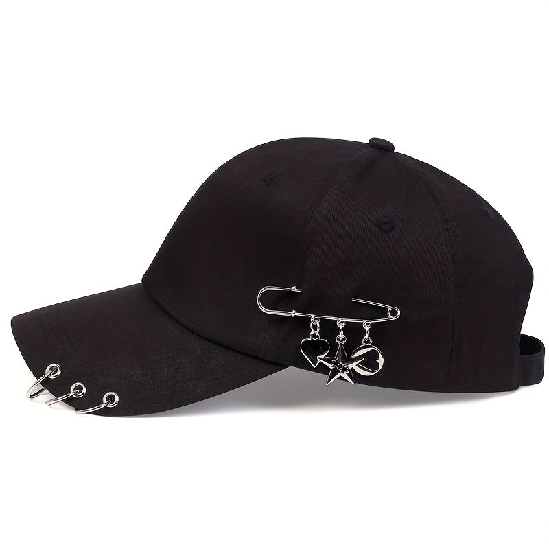 Star Iron Ring Baseball Cap Kpop Brooch Decor Casual Sun Hat Unisex