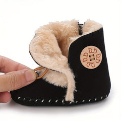 Baby Girls Toddler Boots With Botton Soft Sole Fleece Walking Shoes