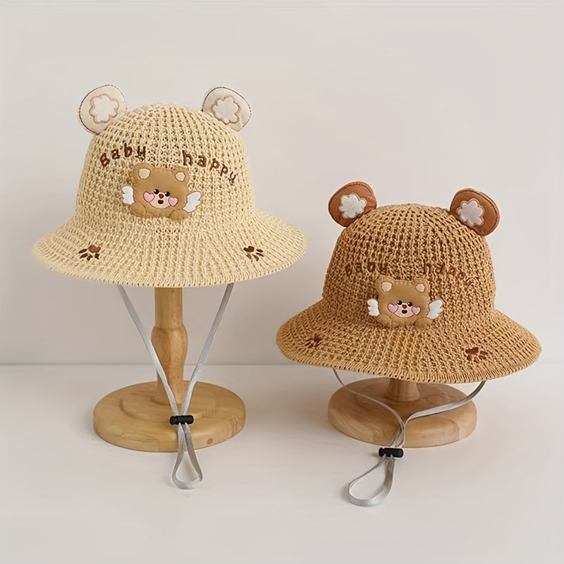 Kids' Cartoon Bear Straw Hat for Outdoor Adventures