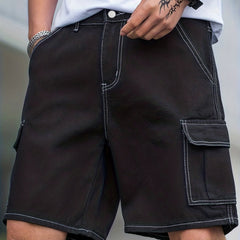 Street Style Denim Shorts with Flap Pockets