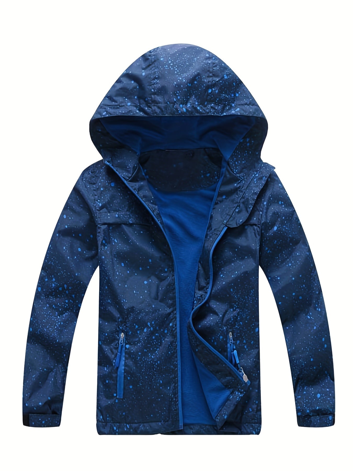 Boys Windbreaker Fleece Lining Hooded Jacket Long Sleeve Zip Up