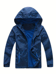 Boys Windbreaker Fleece Lining Hooded Jacket Long Sleeve Zip Up