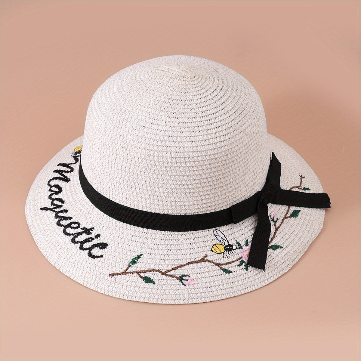 Flower Embroidery Wide Brim Sun Hat UV Protection