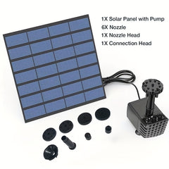 1pc Solar Fountain Pump 6 Nozzles 4ft Water Pipe for Bird Baths Ponds Gardens