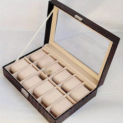 Crocodile Pattern 12-Digit Watch Box Leather Storage Display Jewelry Box