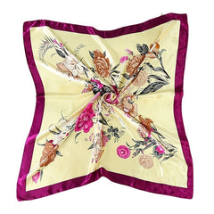 Vintage Flower Print Square Scarf Satin Shawl Windproof Head Wrap