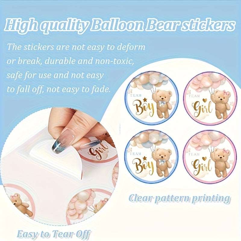 80pcs Bear Stickers Gender Reveal Boy Girl Paper Decals Pink Adhesive Round