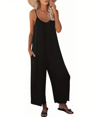 Spaghetti Palazzo Jumpsuit Casual Wide Leg Long Length