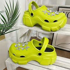 Women's Rhinestone Platform Clogs Heeled Sandals