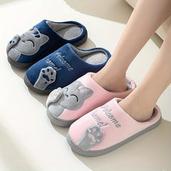 Women's Cartoon Cat Decor Slippers Plush Lined Round Toe Slip On Shoes