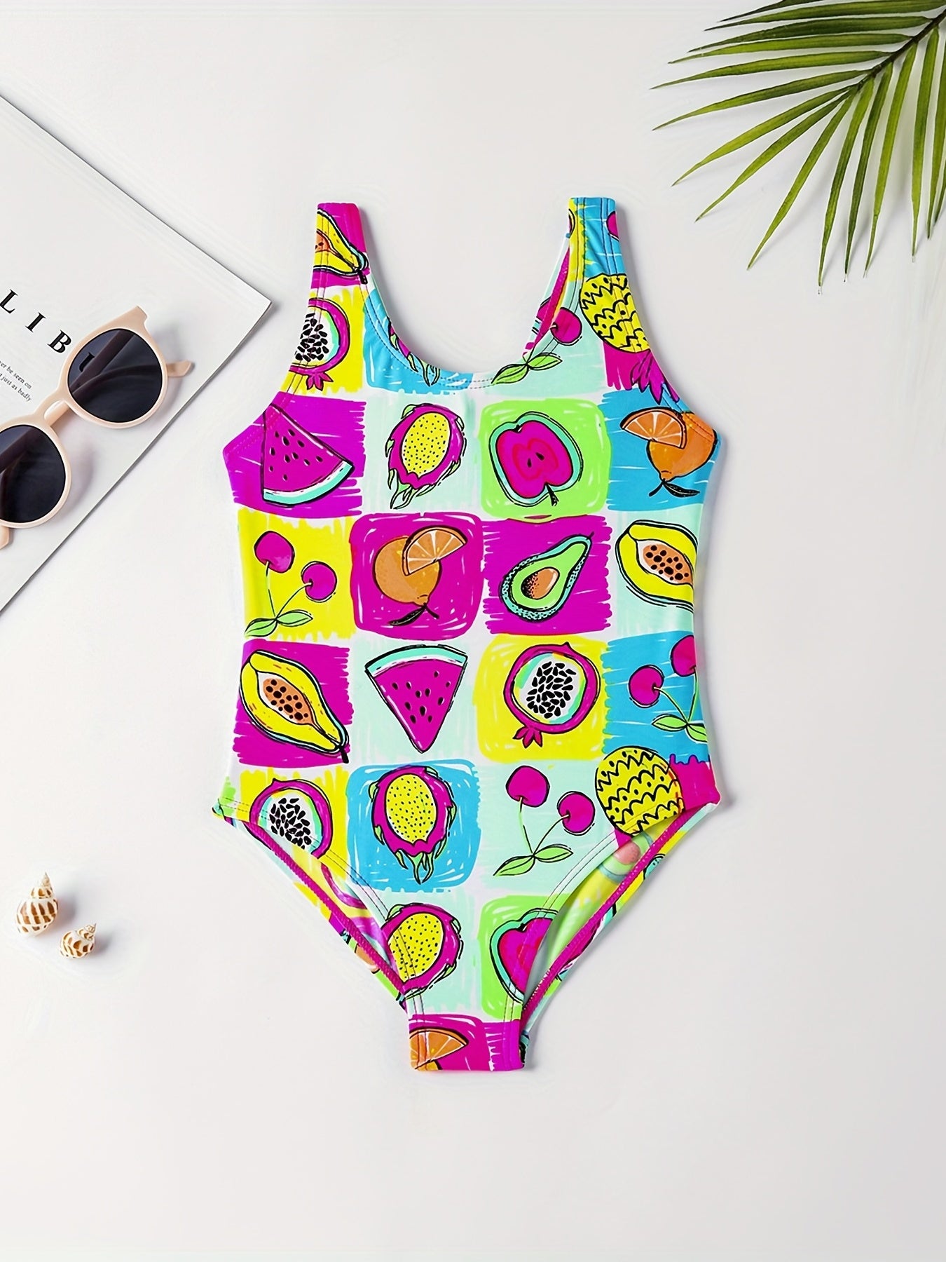 Girl's Cartoon Print Onesie Swimsuit Tankini for Summer Beach
