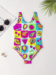 Girl's Cartoon Print Onesie Swimsuit Tankini for Summer Beach