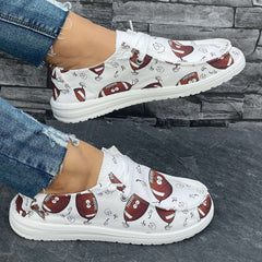 Rugby Cartoon Pattern Flat Shoes Women's Casual Slip On Shoes