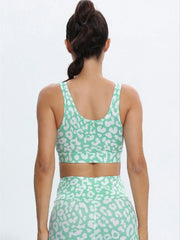 Leopard Print Sports Tank Top Slim Athletic Printed Crew Neck