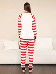 Christmas Print Pajama Set Long Sleeve Crew Neck Top & Striped Pants
