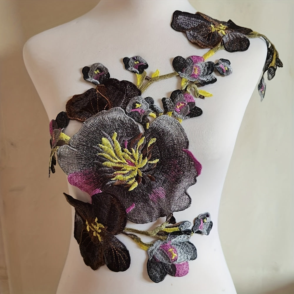 Water Soluble 3D Peony Embroidered Applique Patch for Dress Skirt Wedding