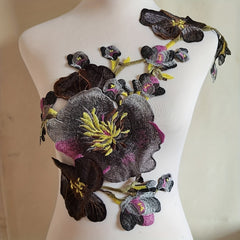 Water Soluble 3D Peony Embroidered Applique Patch for Dress Skirt Wedding