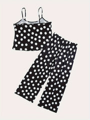 Polka Dot Pajamas Set - Cami Top & Pants Lounge Two Piece Set