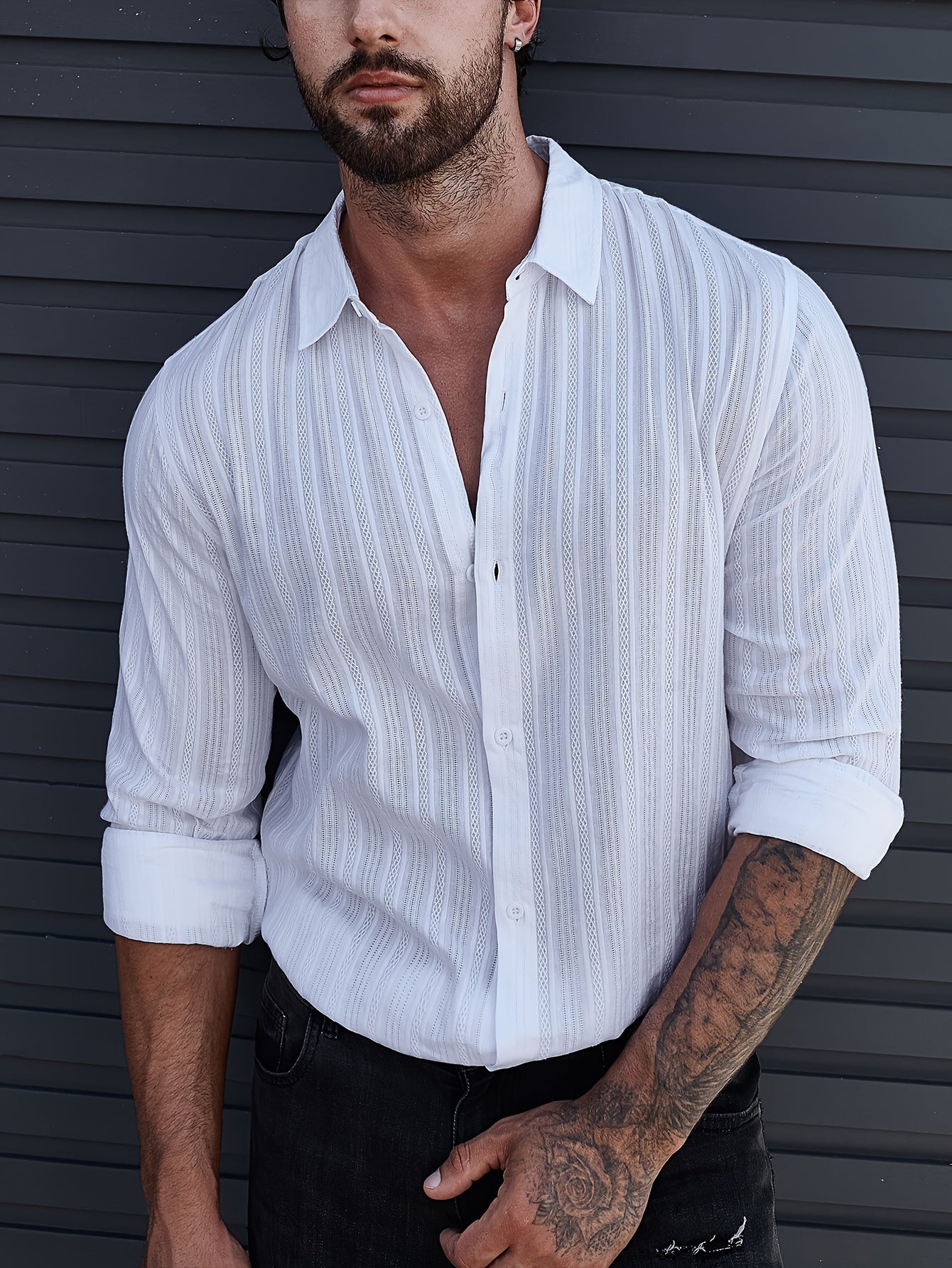 Men's Solid Turn Down Collar Long Sleeve Shirt - Autumn Wear